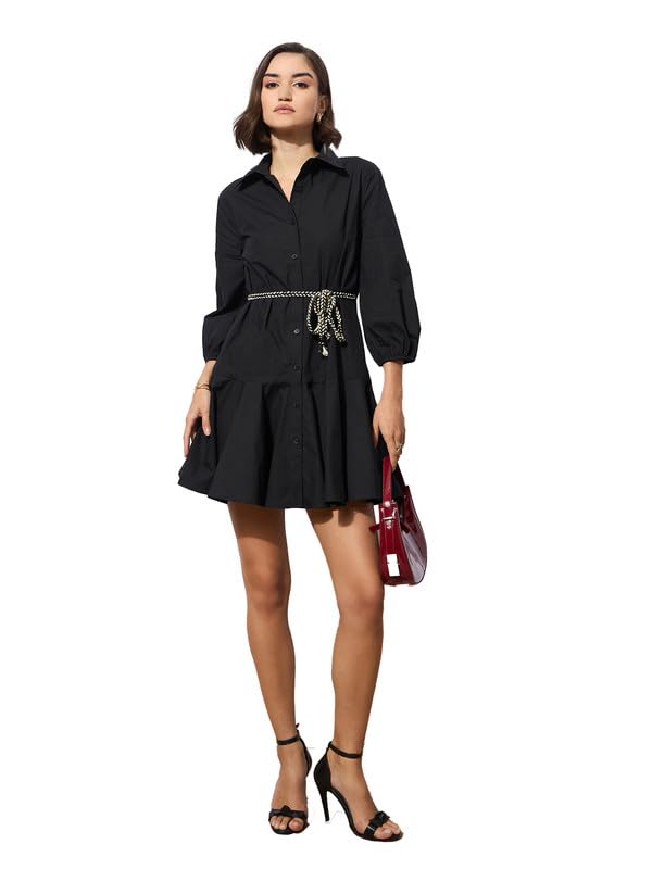 Image of barcino Black Poplin Short Skater Dori-Belt Dress