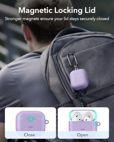 Image of ESR for AirPods 4 Case, Compatible with AirPods 4th Generation Case (2024) (USB-C), Magnetic Lid Lock, Full Drop Protection Cover, Cloud Soft Case, Purple