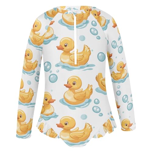 ALAZA Duck Bubble Water Girls One Piece Swimsuit Long Sleeve Rash Guard Swimsuits UV 50+ Swimwear Zipper2