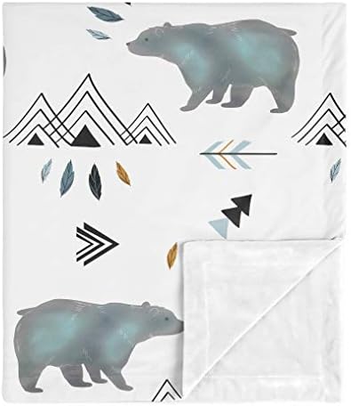 Sweet Jojo Designs Bear Mountain Watercolor Baby Boy Receiving Security Swaddle Blanket for Newborn or Toddler Nursery Car Seat Stroller Soft Minky - Slate Blue, Black and White