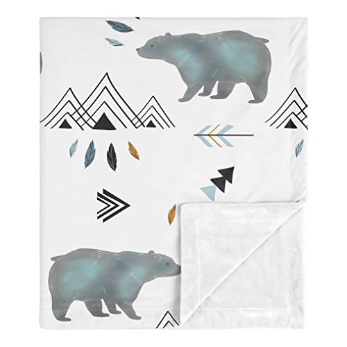 Sweet Jojo Designs Bear Mountain Watercolor Baby Boy Receiving Security Swaddle Blanket For Newborn Or Toddler Nursery Car Seat Stroller Soft Minky - Slate Blue, Black And White #TOP9