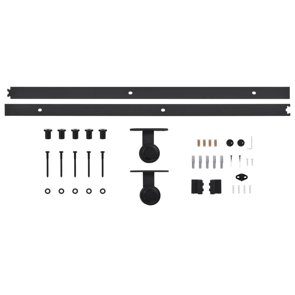 Kit de Quincaillerie de Porte Coulissante vidaXL, Système de Rail pour Porte Coulissante Grange, Noir Acier