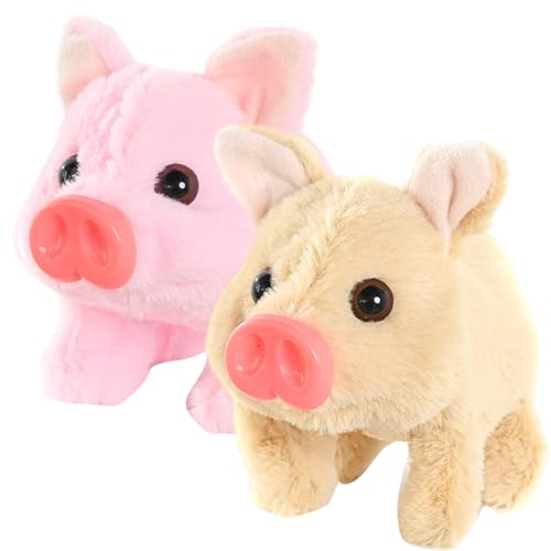 Cochon électrique en peluche : lot de 2 jouets animés marche et son pour enfant