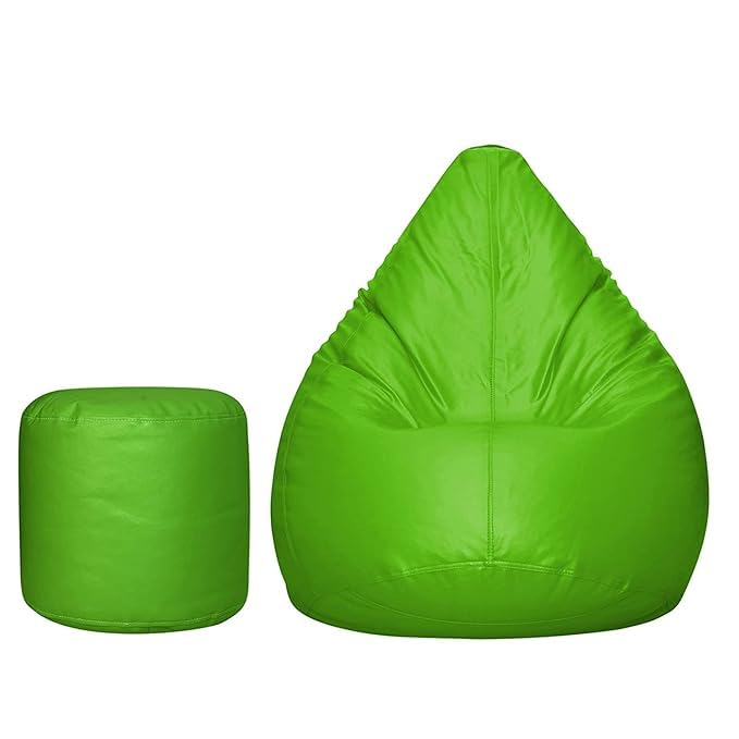 Image of Cover 4XL Without Beans with Footrest and Cushion Lounge Chair Luxury Bean Bag Cover with Footrest Without Beans 4XL (Without Fillers) (Green.)