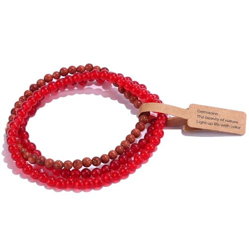 SONNYX 3PCS Crystal Bracelets for Women Men 4mm Semi-Precious Gemstone Beaded Bracelets Round Gemstones Elastic Stretch Bracelet Yoga Bracelets Unisex Jewelry