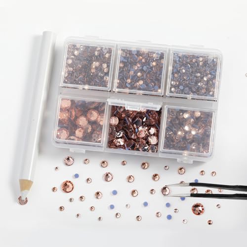Image of BEADSLAND Hotfix Rhinestones, 4000 PCS Light Peach Rhinestones for Clothes Crafts Mixed 6 Sizes with Wax Pencil and Tweezers Kit, SS6-SS30, Champagne