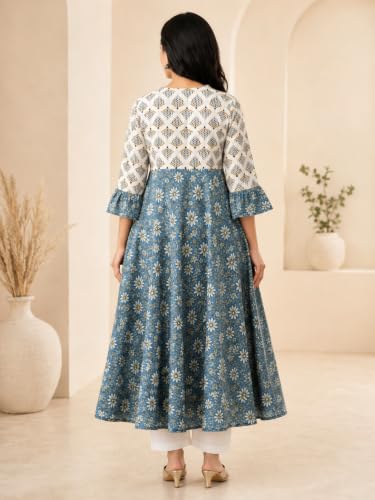 Image of Yash Gallery Women's Viscose Rayon Relaxed Fit Anarkali Floral Kurta