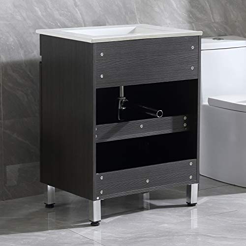 Walsport Black Bathroom Vanity Sink Combo 24 Inch Modern Cabinet Vessel Sink Faucet Combo Set #TOP7