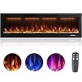 Rodalflame Electric Fireplace Insert, 74 Inches Wall Mounted and Recessed Fireplace Heater with Top Lights, Log &Crystal, Remote Control & Touch Panel, 9h Timer, 750/1500w, Black