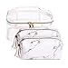 Waterproof Travel Portable Cosmetic Bag Set 3pcs -1 Clear Makeup Bag with Metal Zipper & 2 Marble Toiletry Pouch With Handle Strap Storage for Women/Girls/Lady