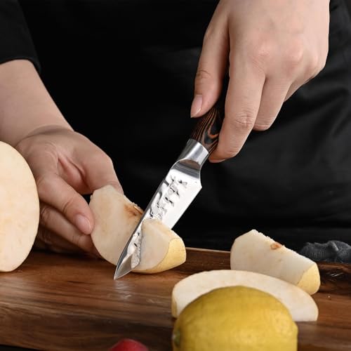 Cuchillo Pelador Kitory de 9 cm con Hoja Martillada y Mango de Bambú 3