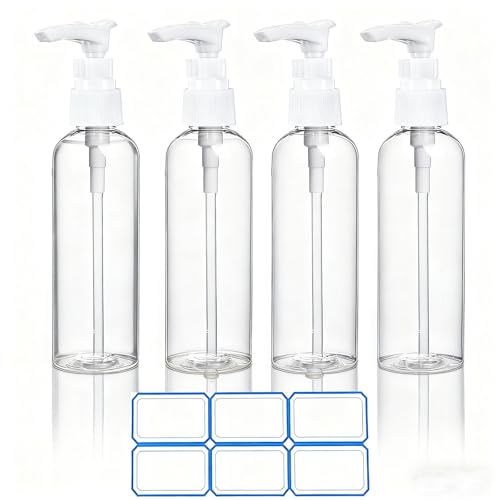 DTDNZKN 4 Pack 3.4 Oz (100ml) TSA Approved Travel Pump Bottles for Toiletries Clear Travel Size...