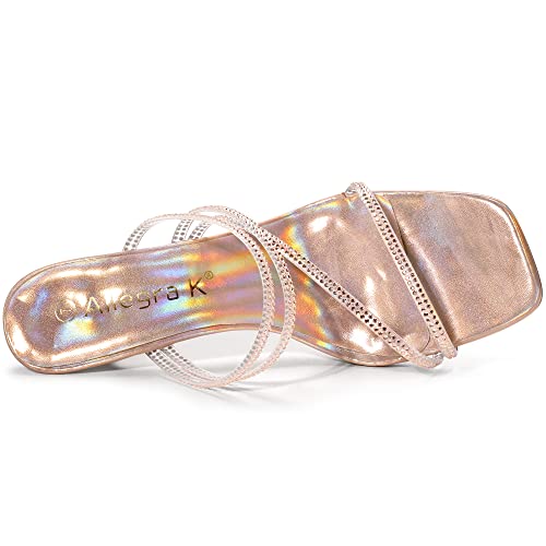 Allegra K Women's Rhinestone Strappy Kitten Heel Slide Heels Sandals4