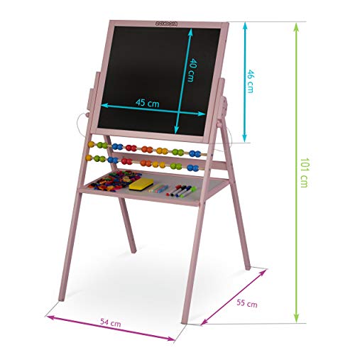 Spiel-Tafel für Kinder magnetisches Whiteboard und Kreidetafel Maltafel Kindertafel Staffelei aus Holz Ricokids (Rosa)