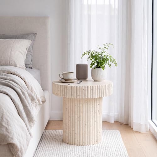 Image of COSIEST Round Patio Side Table Outdoor, All Weather Concrete Accent Table
