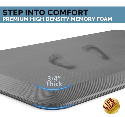 ComfiLife Anti Fatigue Floor Mat – 3/4 Inch Thick Kitchen Mats for Floor, Standing Desk Mat, Kitchen Rug – Comfort at Home, Office – Durable – Stain Resistant – Non-Slip Bottom (24" x 70", Charcoal)