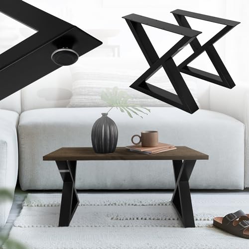ML-Design Set 2x Patas para Mesa o Banco 43 x 40 cm en Forma de X Soporte Negro de Metal en Acero Recubierto de Polvo Bastidor para Escritorio Corredores para Tablero Pie Armazón Diseño Industrial DIY