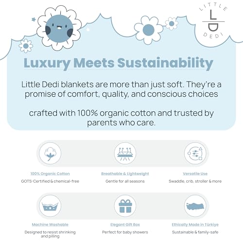 Image of Organic Cotton Baby Blanket 30x40 in, Baby Blue - GOTS Certified, Soft Knit Swaddle with Gift Box, Breathable Nursery Blanket for Crib & Stroller, Machine Washable