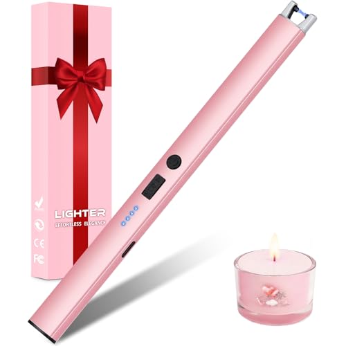 Houbobo Candle Lighter Rechargeable USB Electric Lighter with LED Power Display Safety Switch Windproof Flameless Lighter for Scented Candles BBQ Camping Cooking - Gifts for Women