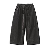 Pantalones casuales para niñas, cintura elástica, piernas anchas y rectas, para uso diario, trajes primavera-verano con zapatillas de 4 a 13 años (negro, 3-4 años)