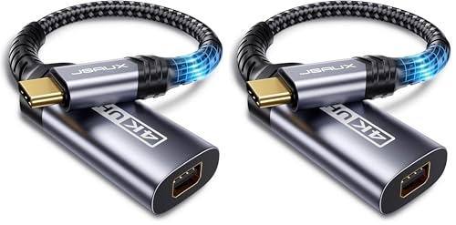 JSAUX USB C to Mini DisplayPort Adapter 4K@60Hz, Type C to Mini Display Port(Not for Thunderbolt 2) Cable, Compatible with MacBook Pro 2019 2018, Dell XPS, Samsung Galaxy S21 S20 Plus-Grey (Pack of 2)