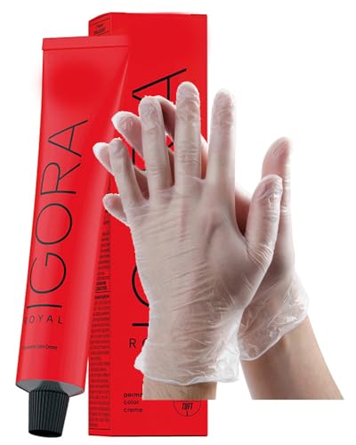 IgoraRoyal 5-88 Light Brown Red Extra Permanent Hair Color 2 Fl Oz and Clear Powdered Medium Vinyl Gloves (Bundle)
