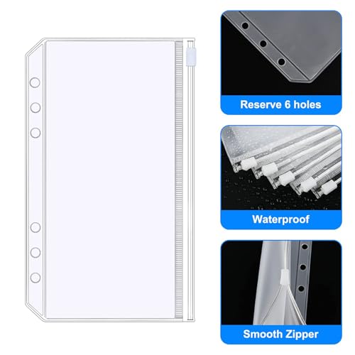 A5 Binder Taschen,20 PCS PVC 6 Löcher Binder Dokumententasche A5 Reißverschluss Ordner Wasserdicht Kunststoff Bindertaschen für Notebook-Planer Einlegeseiten Loseblattbeutel Foto