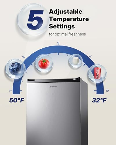 Upstreman 3.2 Cu.Ft Mini Fridge with Freezer, Single Door Compact Refrigerator, Adjustable Thermostat, Small Refrigerator for Dorm, Bedroom, Office, Stainless Steel-SR321