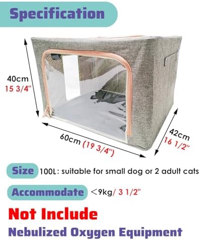 Oxygen Therapy Box for Pets - Foldable Inhalation Atomization Nest for Small Animals, ICU Cage for Dogs, Cats, Hamsters - Cough & Breathing Treatment (22L)