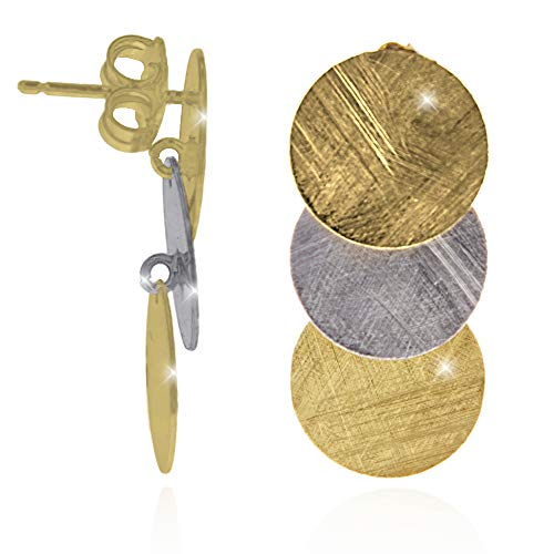 Cavaliere 925, Pendientes De Moda Para Mujer, En Plata 925 Con Tres Círculos Con Reflejos Satinados, Precioso Oro Amarillo De 22 Kt Y Baño De Rodio, Cierre De Pin, Hipoalergénico, Made In Italy