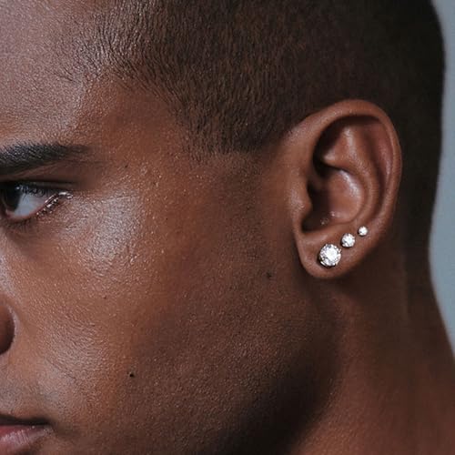 MDFUN 18K White/Yellow Gold Plated Stud Earrings for Women Men 4 Prong Graduated Round Clear Cubic Zirconia Hypoallergenic Earrings Set 3-8mm3