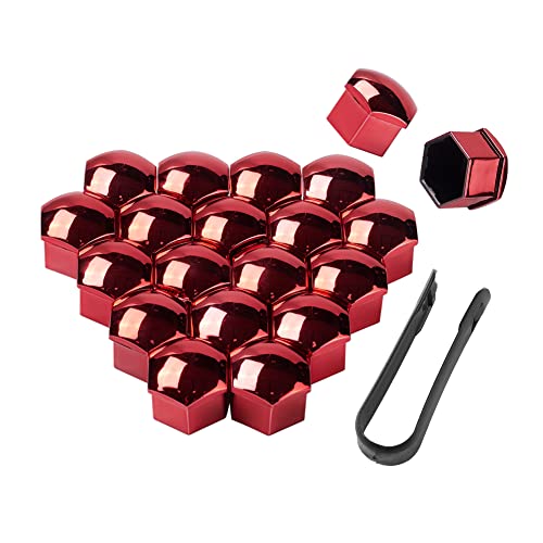 Image of Blueshyhall 17mm Wheel Lug Nut Cover Bolt Caps Anti-Rust Car Tire Nut Cover with Removal Tool (Pack of 20) - Chrome Red