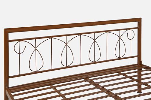 Image of Kovu Metal King Size Bed Without Storage | Wrought Iron Double Bed with Headboard & Footboard | Sturdy Powder Coated Platform Bed King Size Cot for BedroomLivingRoom Brown (75x72)