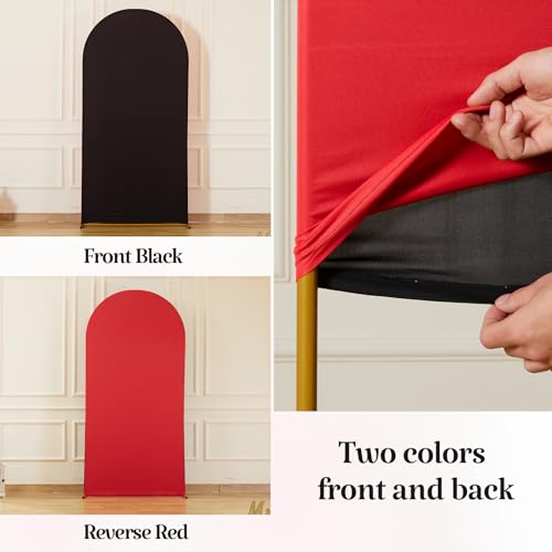 Image of Red Black Arch Backdrop Cover for Wedding, Set of 2 Stretchy Spandex Fitted Arch Stand Cover for Baby Shower, Birthday Party Decor, Chiara Backdrop Cover with Double-Sided Design(7.2FT 6FT)