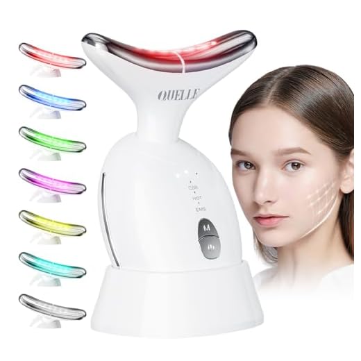 QUELLE Masajeador Facial Eléctrico, Masajeador Facial Antiarrugas con 3 Modos y 7 Colores LED,Terapia de Calor a 45℃,Microcorrientes Facial para Reafirmar Cara y Cuello