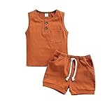 Karesoull Infant Baby Boy Clothes Summer Shorts Set Solid Sleeveless Pocket Tops Cotton Outfit 2PCS...
