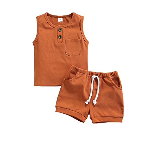 Image of Karesoull Summer Toddler Baby Boy Clothes Set Sleeveless Outfits Tops Shorts 2PCS
