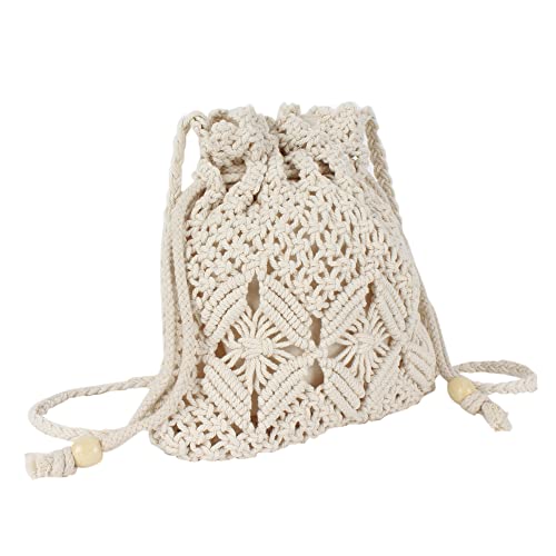 Women Mini Cotton Crochet Crossbody Bag Summer Beach Shoulder Bag Drawstring Purse4