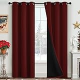Yakamok 100% Blackout Curtains for Bedroom 2 Panels - Completely Blackout Window Drapes Thermal Insulate Window Panels with Black Backing for Living Room, Grommet Top (38 by 84 inches, Burgundy Red)