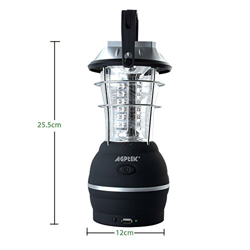 AGPTEK Solar Lantern, 5 Mode Hand Crank Dynamo 36 LED Rechargeable Camping Lantern Emergency Light, Ultra Bright LED Lantern - Car Charge - Camping Gear for Hiking Emergencies Hurricane Outages