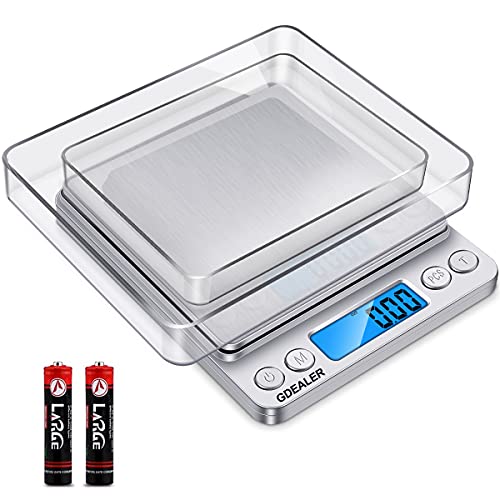 Gdealer Digital Kitchen Scale 3000G/0.1G Precise Food Scale Gram Scales Weight Coffee Scale, Digital Food Scales For Cooking Baking, Stainless Steel Back-Lit Lcd Display Pocket Small Scale, Silver #TOP26