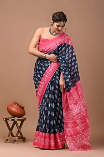 Image of Hand Block Printed Cotton Mulmul Saree | Soft Lightweight Summer Saree | Pure Cotton Traditional Indian Saree for Women
