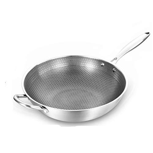 WOGDTNCE Nuevo Acero Inoxidable Wok Honeycomb No-Stick Sartén sin Aceite Frying Pan Pan Wok Herramienta de Cocina de Gas y inducción (Color: con oídos Tamaño: 32 cm) liuguifeng
