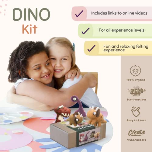Woolbuddy Needle Felting Kit, 4 Felted Dinosaurs, Felted Animals, Felting Kit For Beginners Adult And Kids, Felting Supplies Included Felting Wool, Felting Pad, 4 Felting Needles And Instructions #TOP2