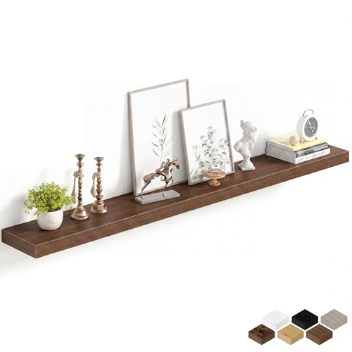 Image of Fun Memories 60Inch Long Floating Shelves, 8 Inch Deep Shelves for Bedroom|Living Room, Wall Mounted Wood Hanging Shelf with Invisible Brackets for Fireplace Mantel Home Storage Decor, Walnut - 1 Pack