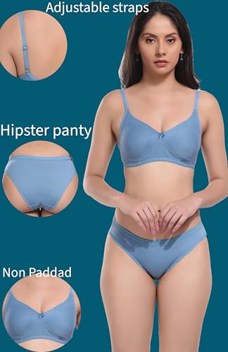 Image of REALSIDE Women Cotton Bra Panty Set for Lingerie Set|Bra Panty Set | Panty Bra Set for Women Women Lingerie Set A Beautiful Combo Pack of 3-Black,Green,Pink