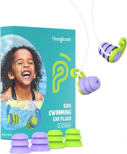 Hearprotek Swimming Ear Plugs for Kids, 2 Pairs Reusable...