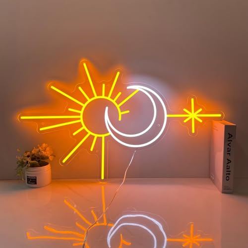 Image of Custom Sun and Moon Neon Sign for Wall Decor Personalized Sunshine Neon Decor for Bedroom Living Room Meditation Studio Boho Room Aesthetic Wall Art Decoration