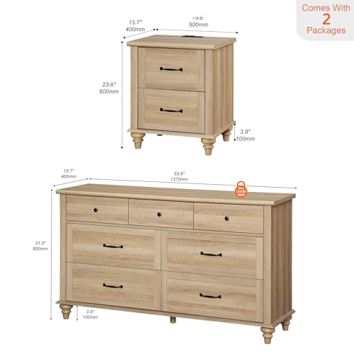 image for WAMPAT 2 Piece Bedroom Set - Includes 7 Drawer Dresser for Bedroom, Li
