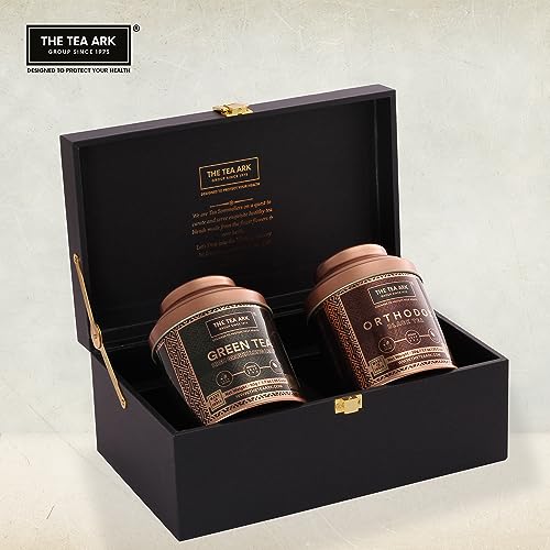 Image of The Tea Ark Delight Christmas New Year Gift Box | Orthodox Black & High Grown Long Leaf Green Tea | Elevate Your Tea Experience (50g x 2 Dome Tins)